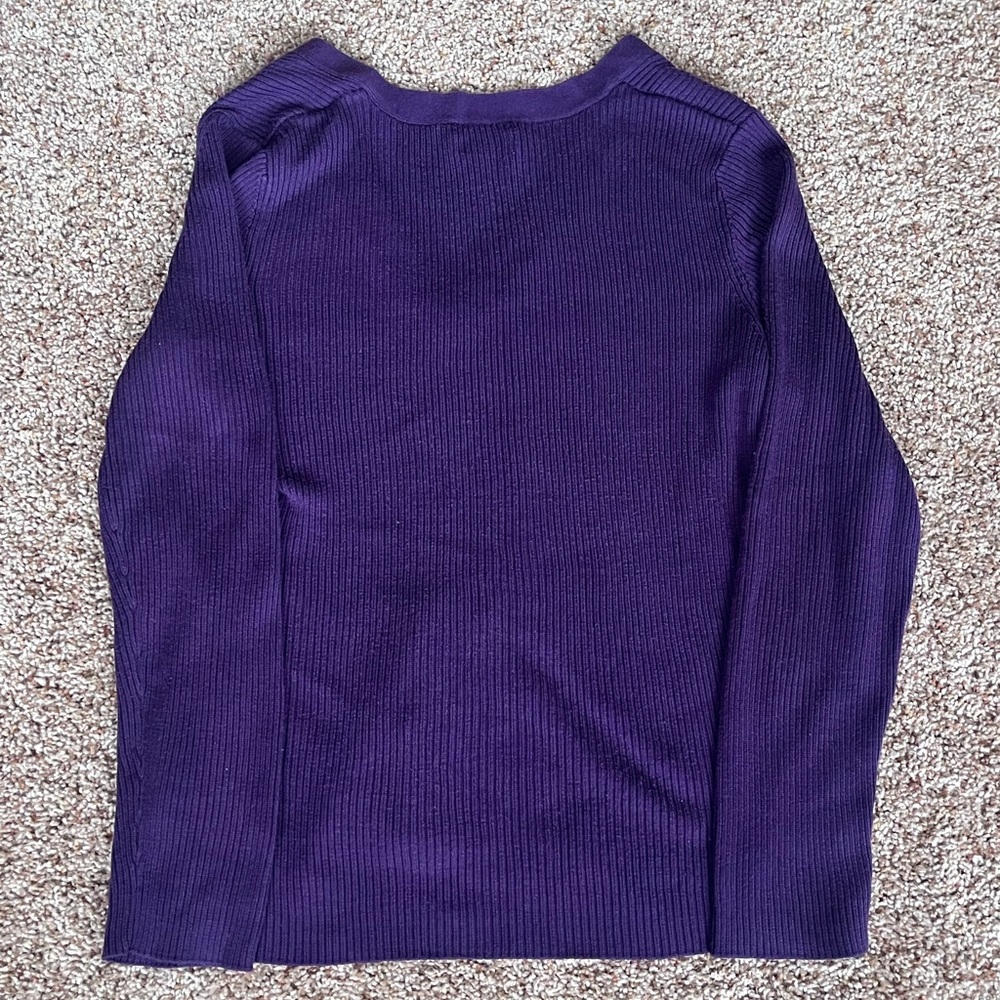 Croft & Barrow Deep Purple V-Neck Ribbed Button Up Cardigan - Picture 3 of 5